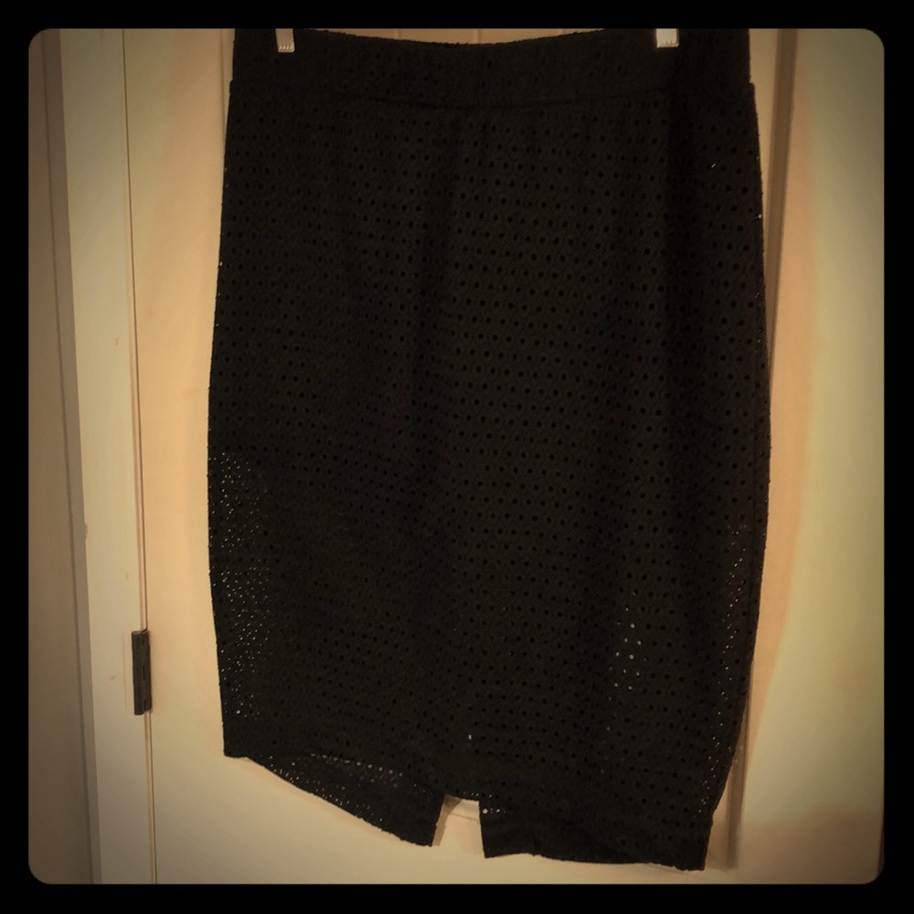 Black Seersucker Knee-length Skirt